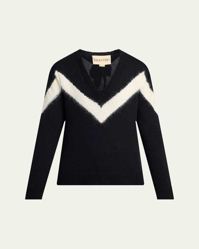 Zigzag V-Neck Wool Sweater